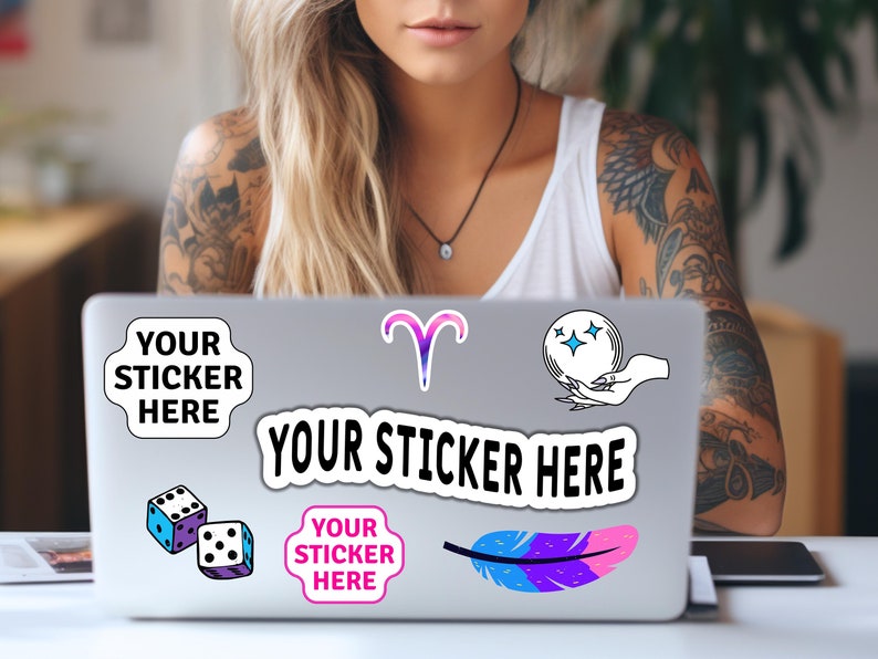 Sticker Mockup Template for Laptop Stickers, Vinyl Decals, Printable ...