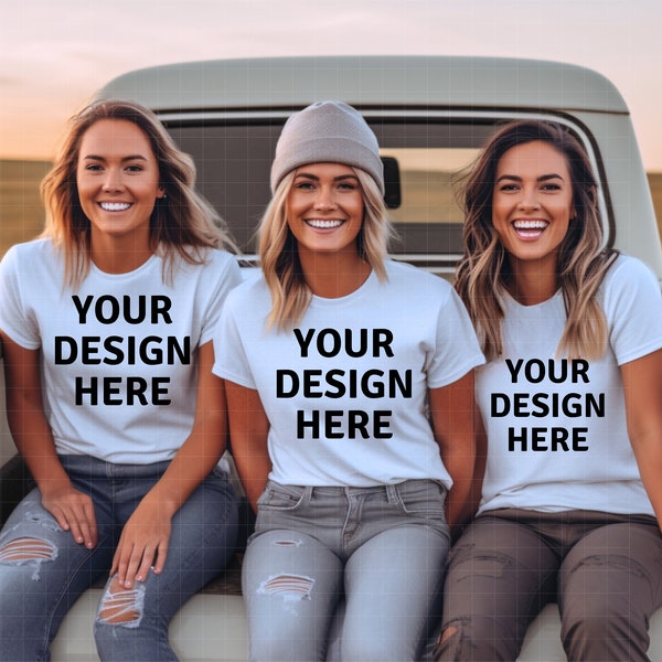 Group Mockups, Country Tshirt Mockup, Cowgirl Shirt Mockup, Western T-Shirt, Shirt Mockup with Cars, Country Girls Truck