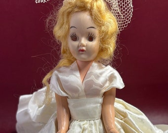 Vintage 1950s Bride Doll – Hard Plastic, Satin and Lace Gown