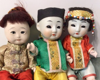 Group of Three Japanese Bisque Dolls- (1940's and 1970's)