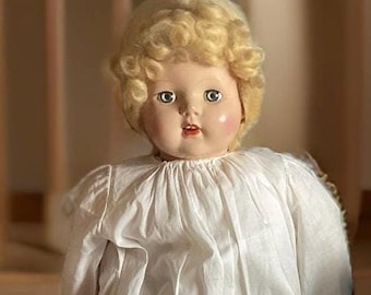 Antieke babypop: jaren 40 mohair, slaperige ogen
