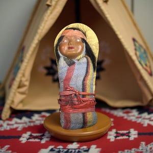 Skookum’s Papoose 1940’s -Native Girl - 4 Inches Long - Yellow Backboard