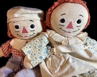 Vintage 15 inch Knickerbocker Raggedy Ann & Andy Dolls - 1968