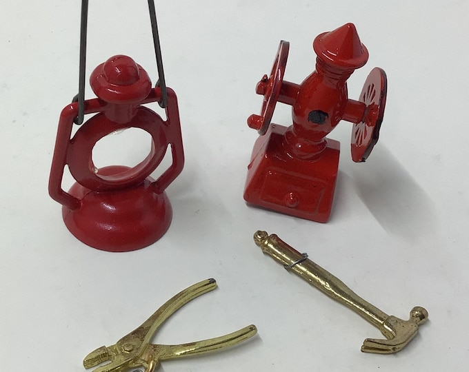 Set of Doll House Miniatures- Lamp-Fire Hydrant- Tools