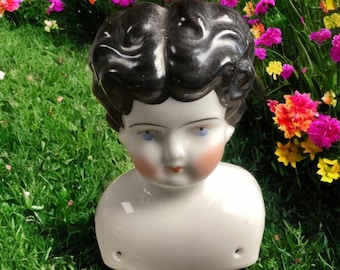 Vintage German Porcelain China Doll Head by Hertwig and Company