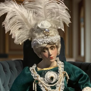 Stunning Marie Antoinette -Inspired Boudoir Lampshade Doll - 21 inches with Feather