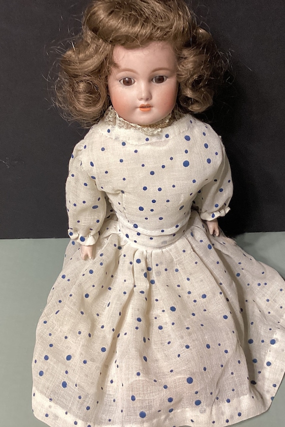 Antique 1800's German Bisque Doll - Victorian Doll - Brown Curly