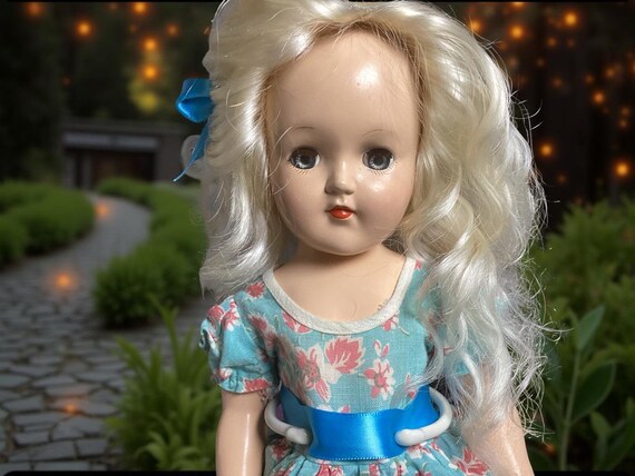 Vintage 1950's Ideal Toni Doll - Teal Dress - Platinum Blonde - 14