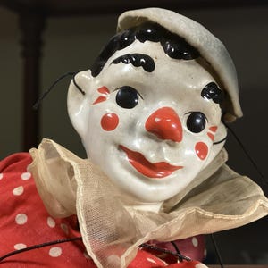 Effanbee Clown Marionette - Red with White Polka Dots - 1940’s - Excellent Condition