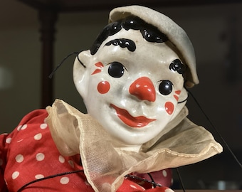 Effanbee Clown Marionette - Red with White Polka Dots - 1940’s - Excellent Condition
