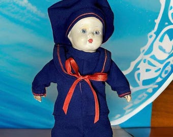 希少 WWⅠ USN SAILOR DOLL timeworn clothing Original German Pre-WWII Weimar Republic Reichsmarine Sailor