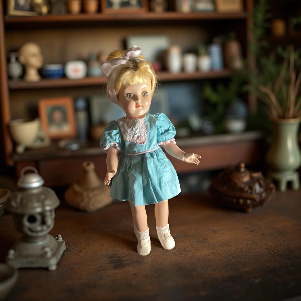 Vintage 1950's Ideal Toni Doll - Teal Dress - Blonde Pixie Cut