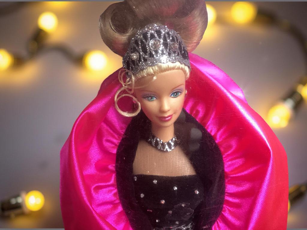 Vintage 1998 Holiday Barbie - Black Velvet Dress. - Pink Satin