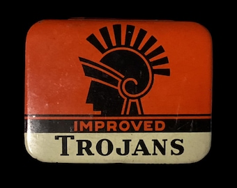 1930s Trojans Tin – Vintage Advertising Collectible With Booklet