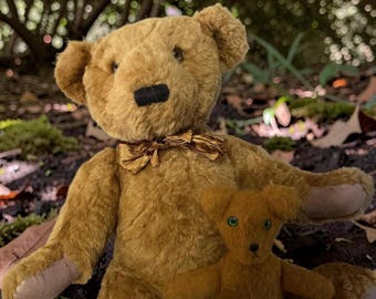 Coppia di orsetti di peluche vintage - Orsetto Smithsonian da 40 cm + Orsetto in mohair da 18 cm / Orsetti da collezione anni '60 e '90 / Set di peluche vintage