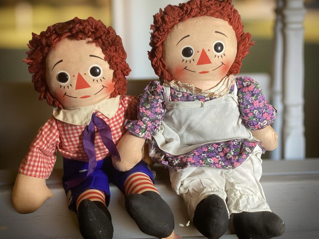 Vintage Knickerbocker Raggedy Ann and Andy Dolls - 1970s - 19 Inch