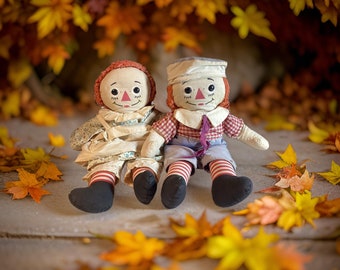 Vintage 15 Inch Knickerbocker Raggedy Ann & Andy Dolls - 1968