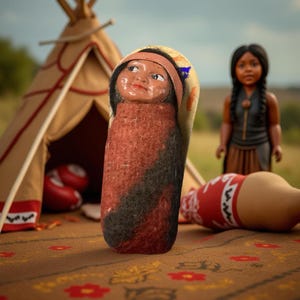 Skookum’s Indian Papoose 1940’s - 4 Inches Long - Orange Headband
