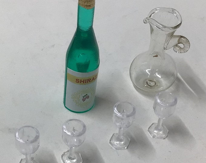 Miniature Doll House - Wine Bottles, Wine Glasses & Pitcher