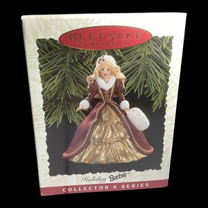 Barbie Ornament - Holiday Barbie -1996 - 5 inches - Gold and Burgandy Gown