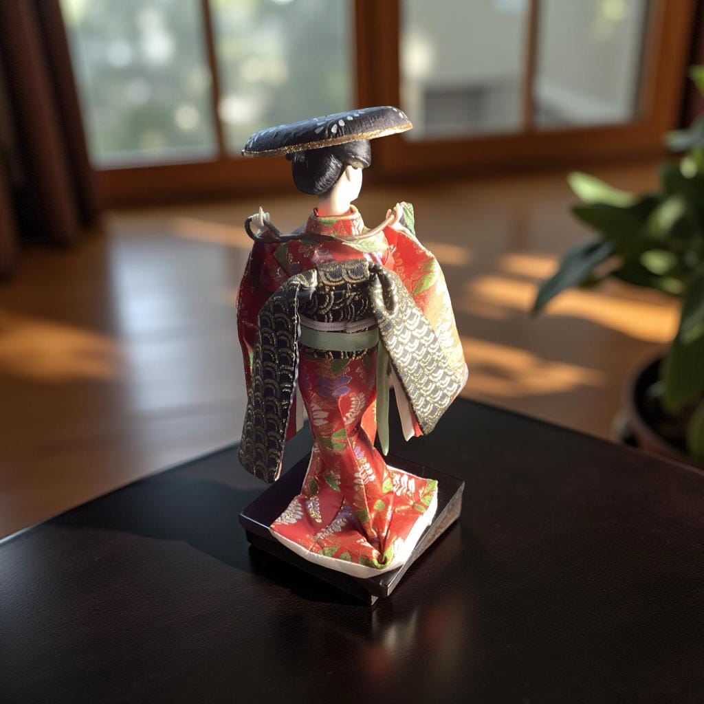 Poupée Japonaise Geisha En Kimono - 27.9 Cm, Faite Main En Bois Et Résine, Décoration Bureau Ou Cadeau - 9