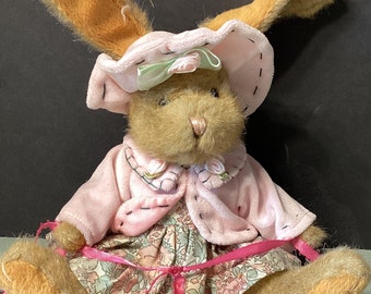 Mohair Bunny Plush – Brown Rabbit in Pink Dress & Coat