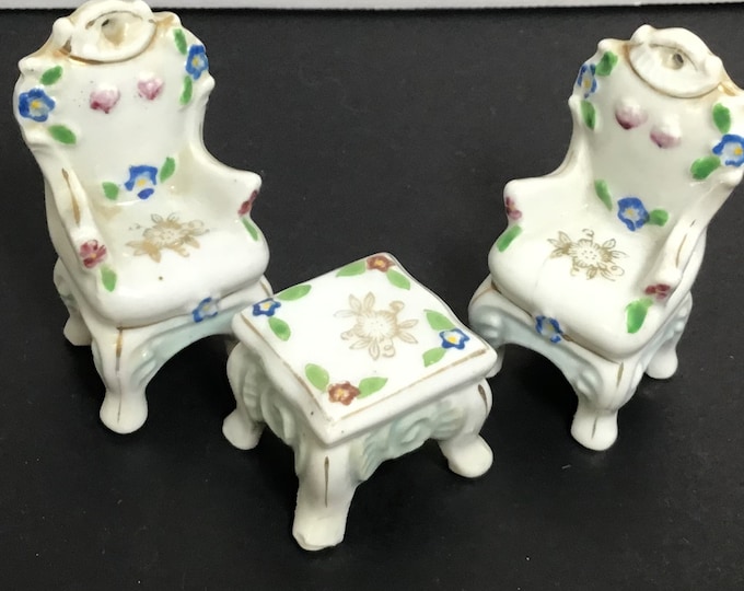 Occupied Japan Miniature ceramic doll house table and chairs
