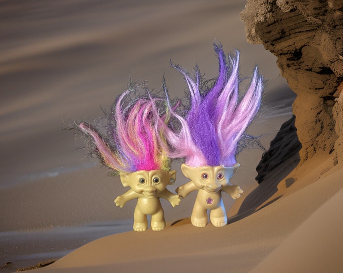 Vintage Pair of Jeweled Trolls