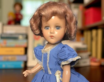 Vintage Effanbee Suzanne Doll, Blue Dress, Strawberry Blonde Mohair