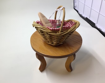 Miniature Maple Table with Bread Basket