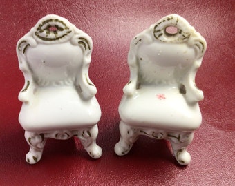 Miniature Doll House -Ceramic Chairs - Japan - Circa 1950