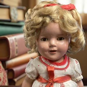 Vintage 12-Inch Shirley Temple Composition Doll by Ideal with Coffee Cup – Original Outfit & Curls!