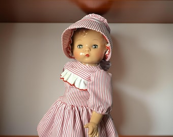 Vintage Efanbee’s Vinyl Patsy Ann - 15 inches - Red Striped Dress and Bonnet