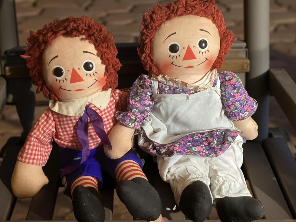 Vintage Knickerbocker Raggedy Ann and Andy Dolls - 1970s - 19 Inch