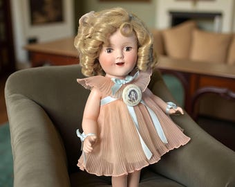 Vintage 1930's Ideal Shirley Temple Blue Dot Dress & Onsie for 18