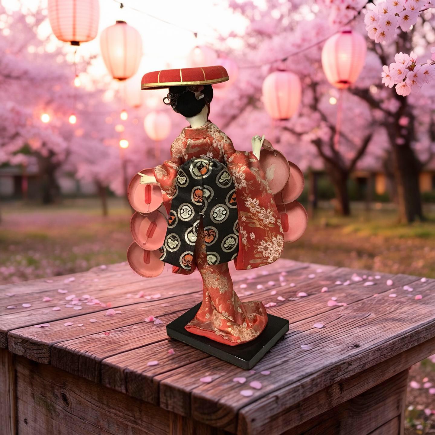 Vintage Japanese Hat Geisha Doll – 17” Silk Figure With Multiple