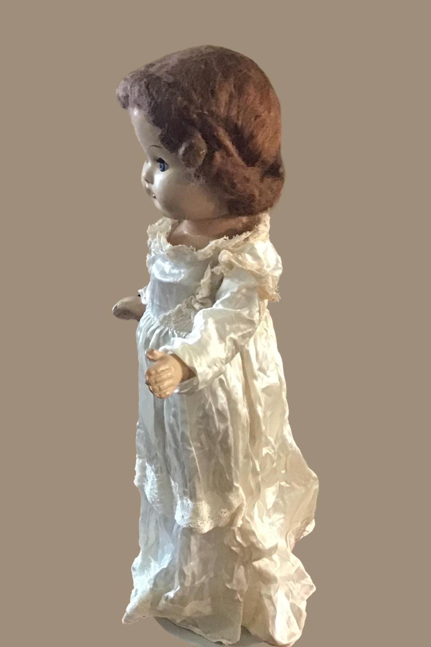 Tête De Poupée Ancienne - Carton Bouilli, Yeux Sulfure, Cheveux Mohair - Paris 1930-40