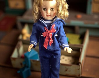 ビンテージ 青いセーラー服シャーリー・テンプル人形44cm 裸足 IDEAL社 理想のシャーリー・テンプルのセーラー服姿 - 1960年代 - Etsy 日本
