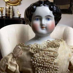 Exquisite 1880s 11.5-Inch China Head Doll with Corkscrew Hair and Original Dress