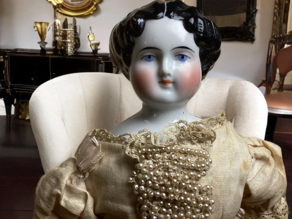 ドイツ製　アンティーク　チャイナヘッドドール　頭部のみ　1800年代後期頃 ドイツ製 アンティーク チャイナヘッドドール 頭部のみ 1800年代