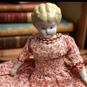 Unique 8-inch China Head Doll with Alphabet Cloth Body and Floral Dress