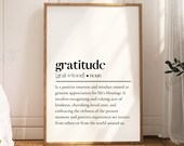 Gratitude printable digital wall art poster inspirational wall art quotes positive affirmations digital download definition print therapist