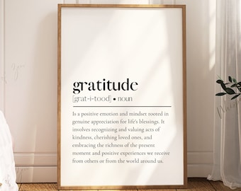Gratitude printable digital wall art poster inspirational wall art quotes positive affirmations digital download definition print therapist
