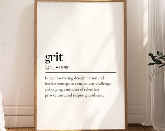 Grit printable digital wall art poster inspirational wall art quotes positive affirmations digital download definition print mental health