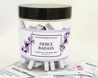 60 Positive Affirmation Jar, fierce badass bitch cards, encouragement, inspirational gifts for women, office desk decor, bitch boss gift