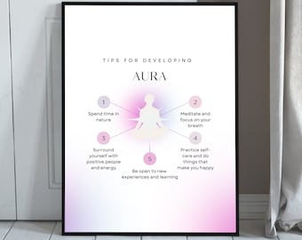 Cartel de aura positiva imprimible pared arte afirmación cartel inspirador arte de la pared descarga digital impresión arte espiritual carteles retro arte zen