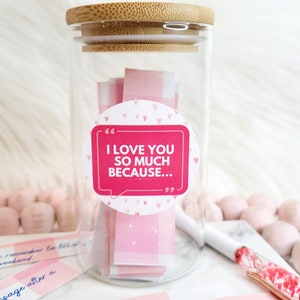 Personalized Love You Because Jar 60 Notecards Custom Love Notes Jar Valentines Day Gift for Her Anniversary Gifts for Couples Birthday Card