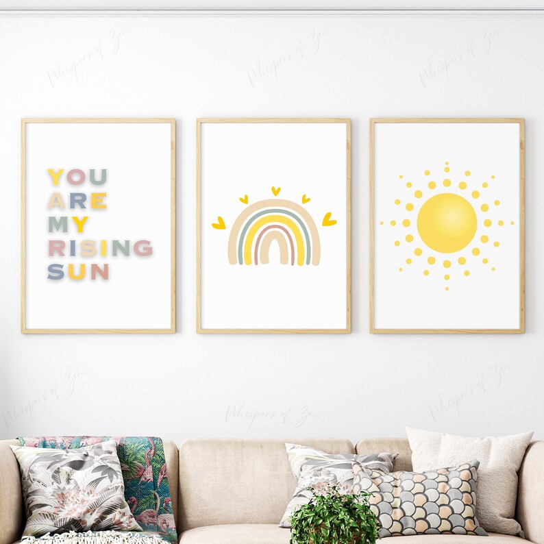 Boho Nursery Wall Art Decor Set of 3 Rainbow Printable Playroom Art ...