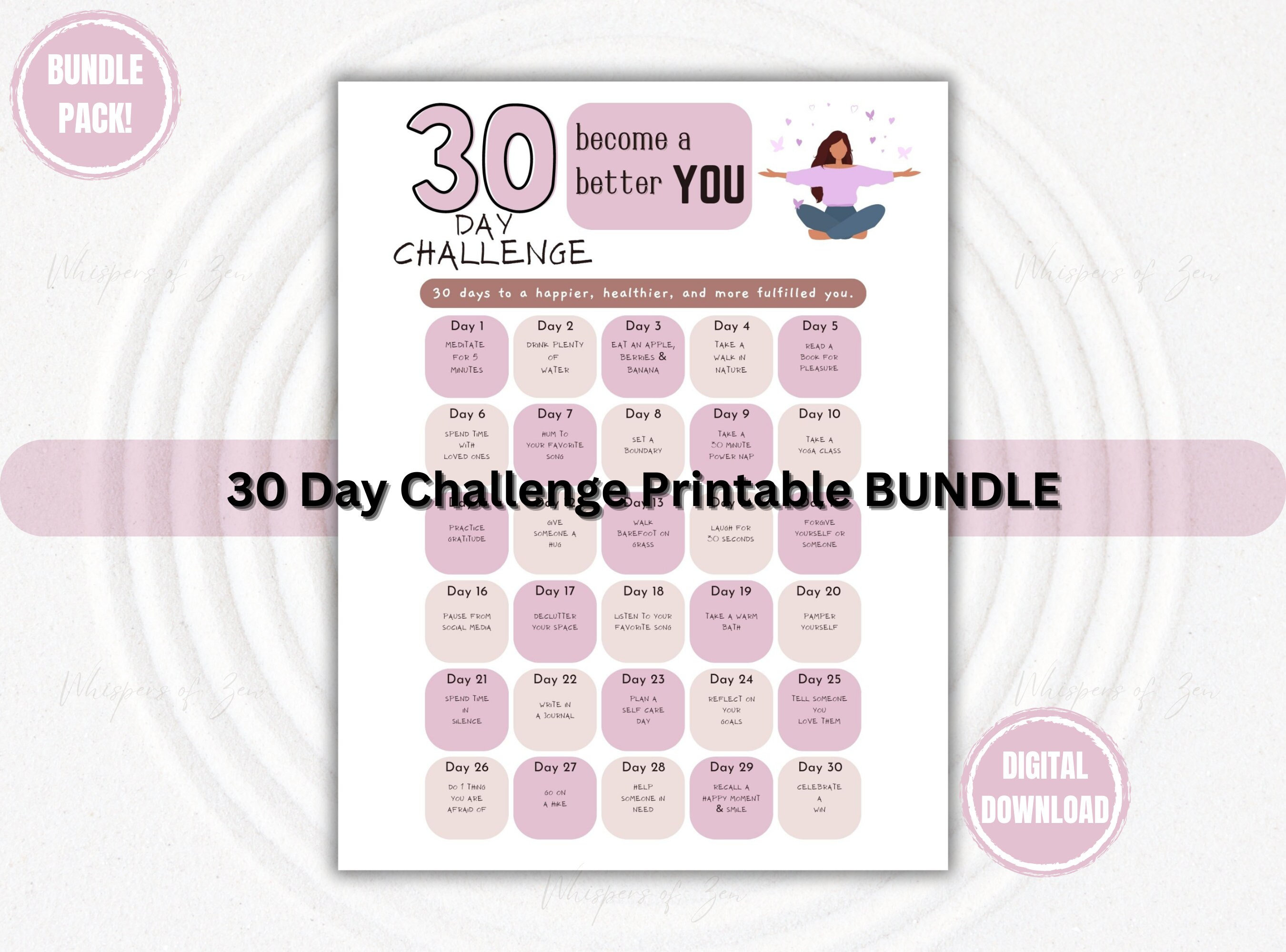 30 Day Challenge Bundle Self Care Checklist Printable Habit Tracker ...