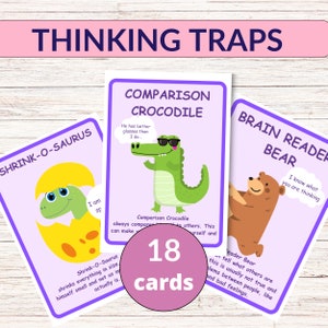 Distorsión cognitiva Flashcard Niño Imprimible Trampa de pensamiento Error de pensamiento Herramienta de aprendizaje socioemocional Consejero Regalo Tarjeta de autoconciencia